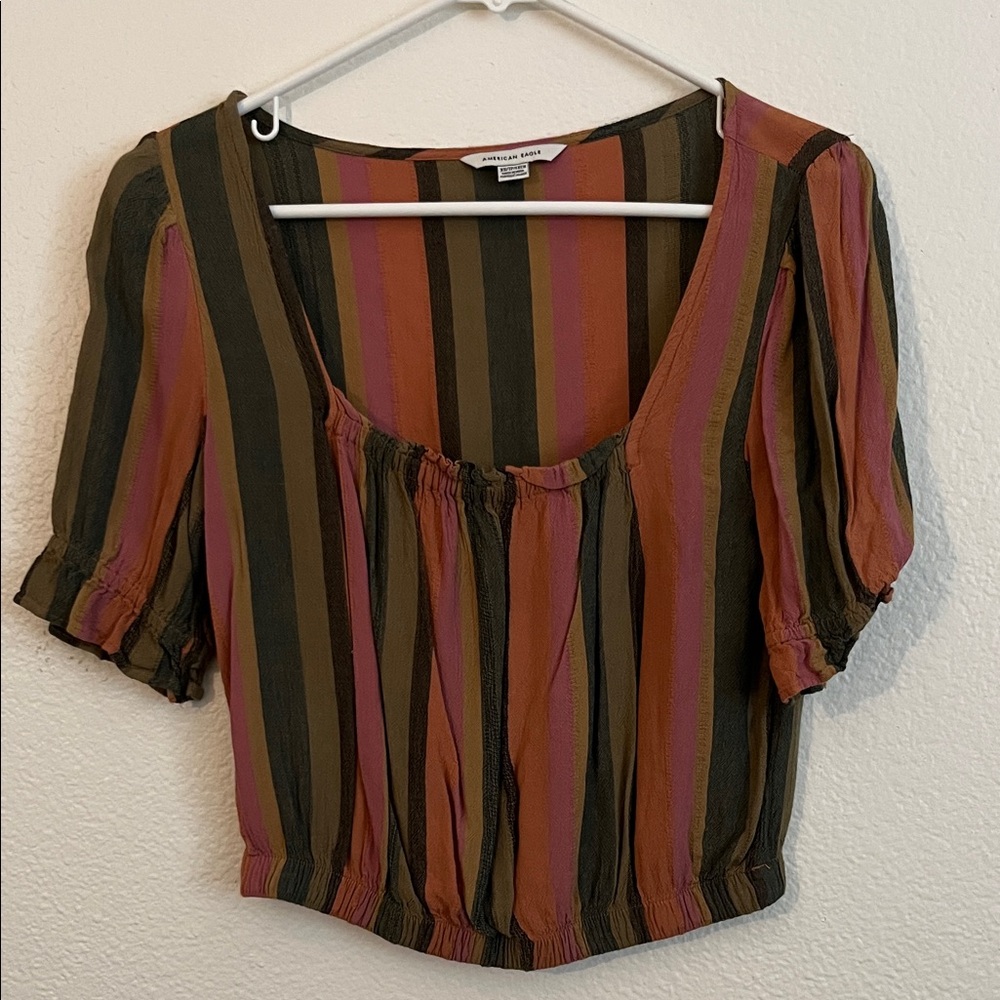 American Eagle Pink and Green Striped Blouse